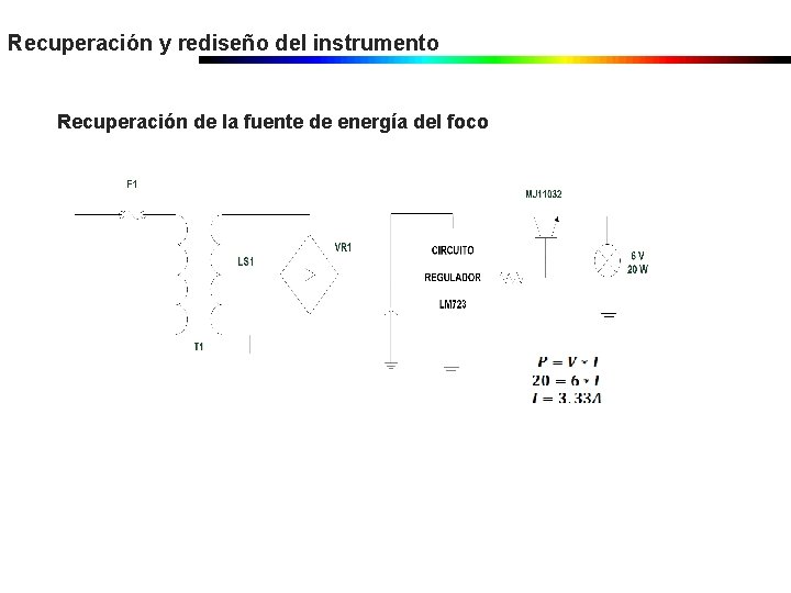 Recuperación y rediseño del instrumento Recuperación de la fuente de energía del foco Recuperación y rediseño del instrumento Recuperación de la fuente de energía del foco