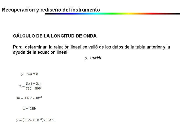 Recuperación y rediseño del instrumento CÁLCULO DE LA LONGITUD DE ONDA Para determinar la Recuperación y rediseño del instrumento CÁLCULO DE LA LONGITUD DE ONDA Para determinar la