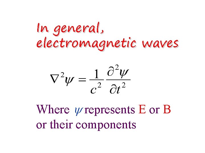 In general, electromagnetic waves Where represents E or B or their components 