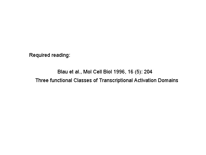 Required reading: Blau et al. , Mol Cell Biol 1996, 16 (5): 204 Three Required reading: Blau et al. , Mol Cell Biol 1996, 16 (5): 204 Three
