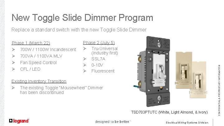 New Toggle Slide Dimmer Program Phase 1 (March 22) Ø Ø 700 W /