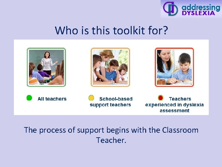 Who is this toolkit for? The process of support begins with the Classroom Teacher.