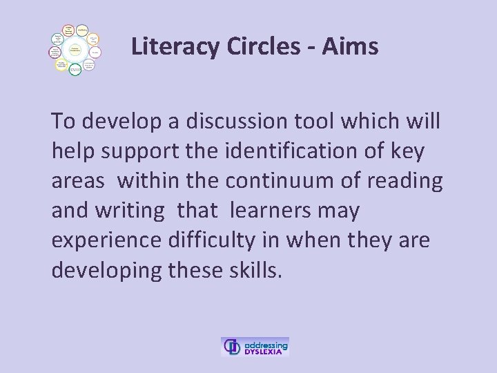 Literacy Circles - Aims To develop a discussion tool which will help support the