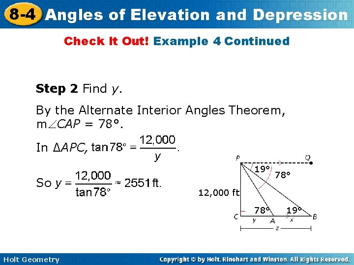 8 -4 Angles of Elevation and Depression Check It Out! Example 4 Continued Step 8 -4 Angles of Elevation and Depression Check It Out! Example 4 Continued Step