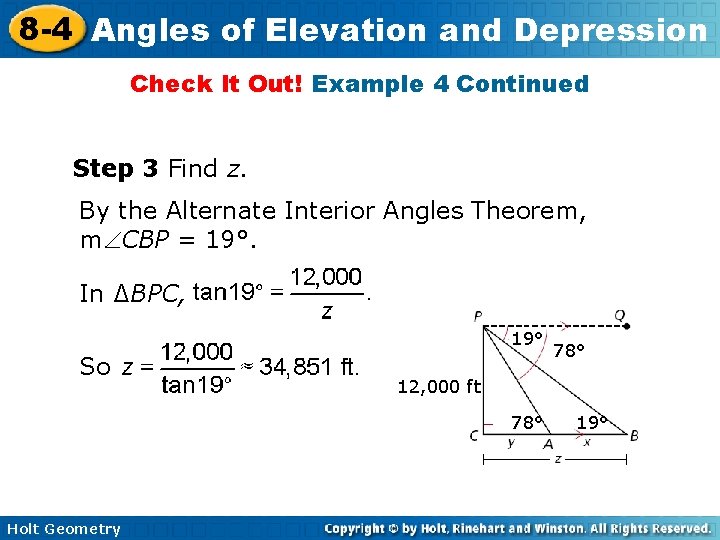 8 -4 Angles of Elevation and Depression Check It Out! Example 4 Continued Step 8 -4 Angles of Elevation and Depression Check It Out! Example 4 Continued Step