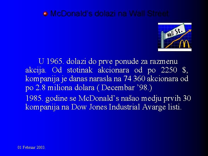 Mc. Donald’s dolazi na Wall Street U 1965. dolazi do prve ponude za razmenu