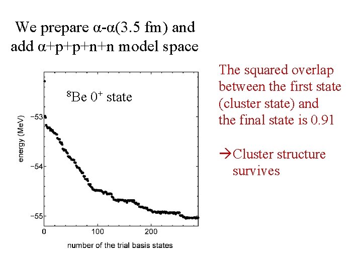 We prepare α-α(3. 5 fm) and add α+p+p+n+n model space 8 Be 0+ state