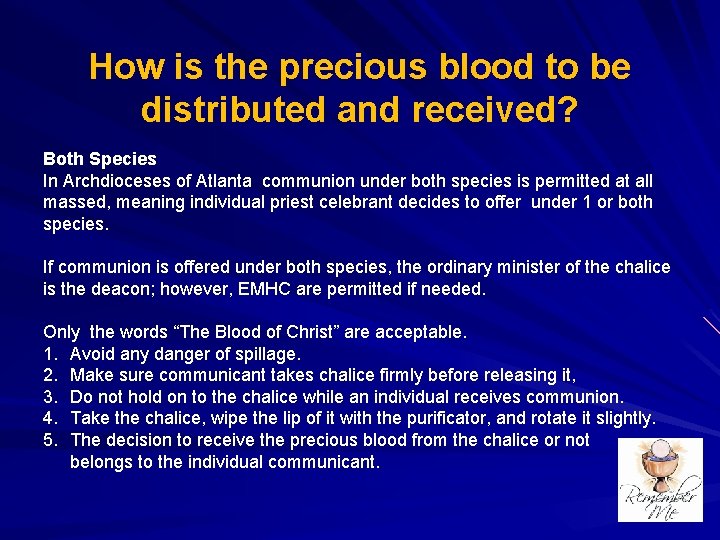 How is the precious blood to be distributed and received? Both Species In Archdioceses