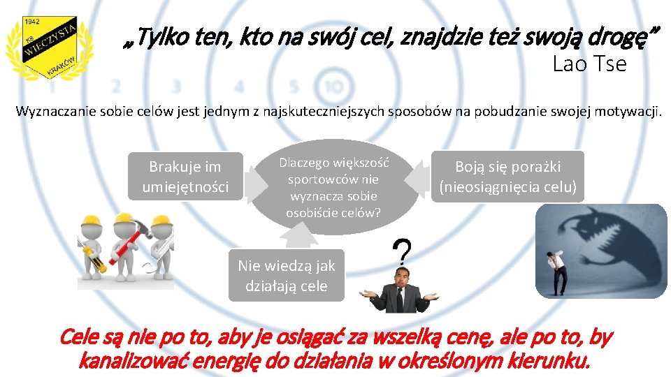 „Tylko ten, kto na swój cel, znajdzie też swoją drogę” Lao Tse Wyznaczanie sobie