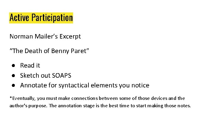 Active Participation Norman Mailer’s Excerpt “The Death of Benny Paret” ● Read it ● Active Participation Norman Mailer’s Excerpt “The Death of Benny Paret” ● Read it ●