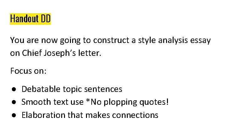 Handout DD You are now going to construct a style analysis essay on Chief Handout DD You are now going to construct a style analysis essay on Chief