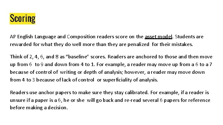 Scoring AP English Language and Composition readers score on the asset model. Students are Scoring AP English Language and Composition readers score on the asset model. Students are