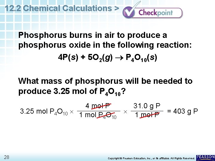 12. 2 Chemical Calculations > Phosphorus burns in air to produce a phosphorus oxide