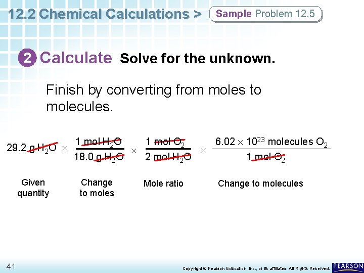 12. 2 Chemical Calculations > Sample Problem 12. 5 2 Calculate Solve for the