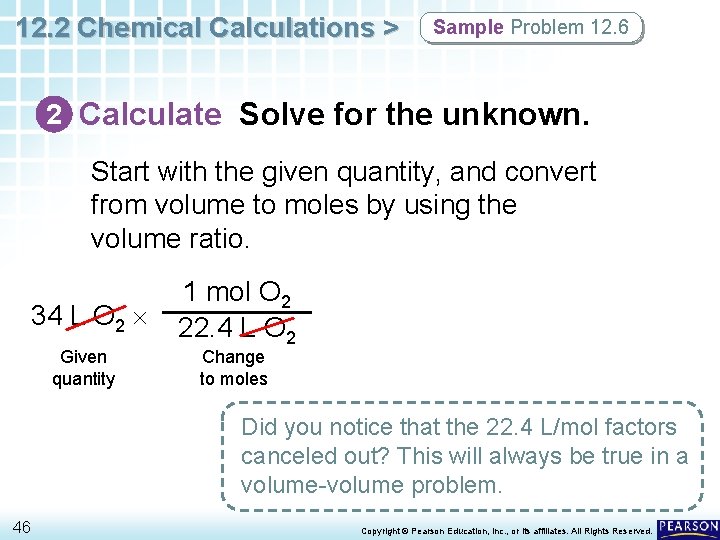 12. 2 Chemical Calculations > Sample Problem 12. 6 2 Calculate Solve for the