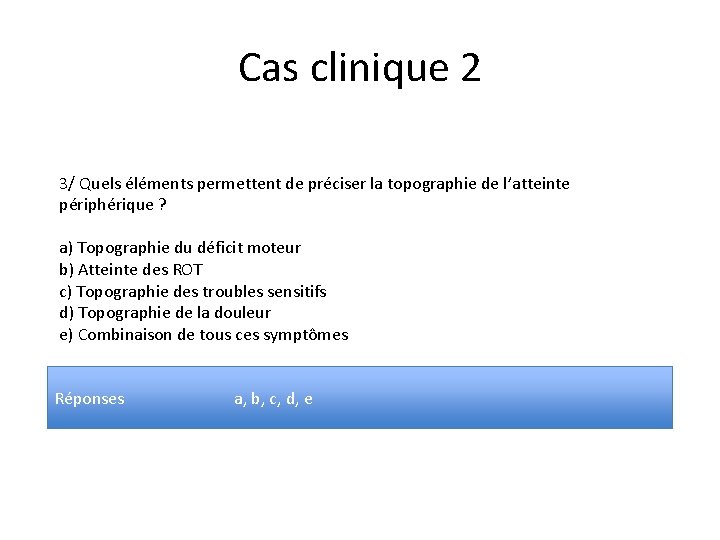 Cas clinique 2 3/ Quels éléments permettent de préciser la topographie de l’atteinte périphérique