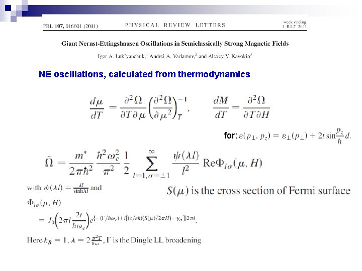 NE oscillations, calculated from thermodynamics for: 