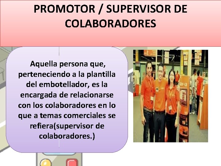 PROMOTOR / SUPERVISOR DE COLABORADORES Aquella persona que, perteneciendo a la plantilla del embotellador,