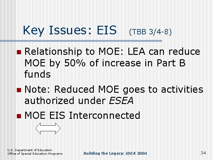 Key Issues: EIS (TBB 3/4 -8) n Relationship to MOE: LEA can reduce MOE