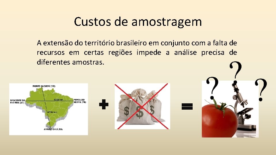 Custos de amostragem A extensão do território brasileiro em conjunto com a falta de