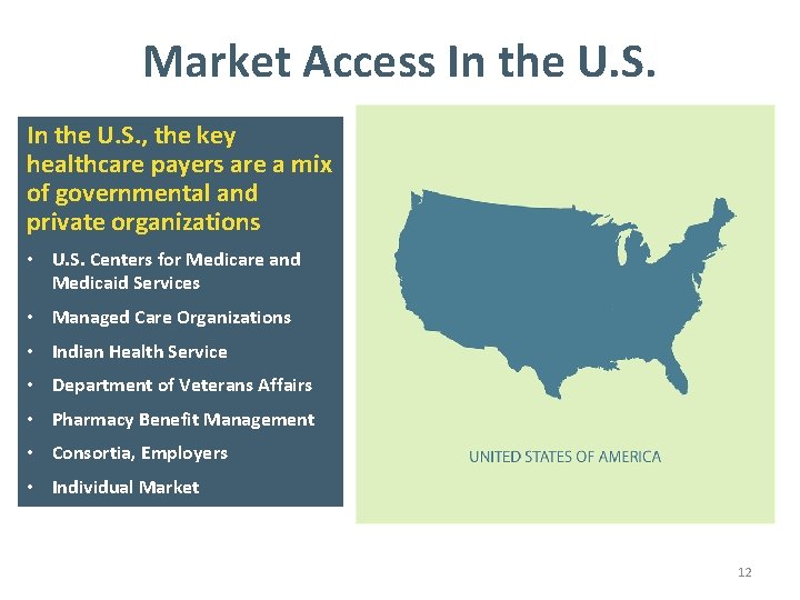 Market Access In the U. S. , the key healthcare payers are a mix
