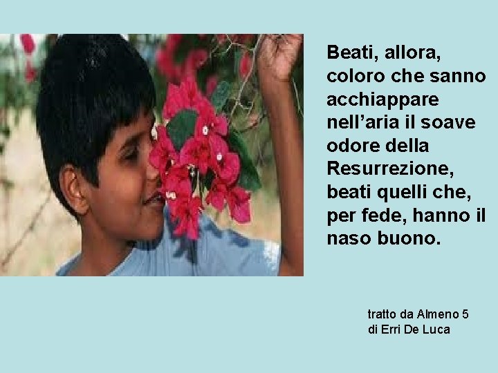 Beati, allora, coloro che sanno acchiappare nell’aria il soave odore della Resurrezione, beati quelli