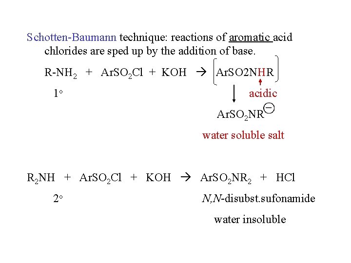 Schotten-Baumann technique: reactions of aromatic acid chlorides are sped up by the addition of