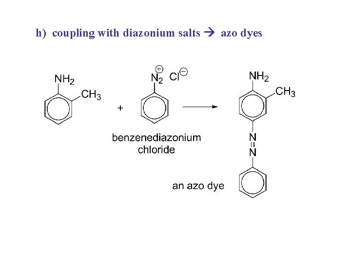 h) coupling with diazonium salts azo dyes 