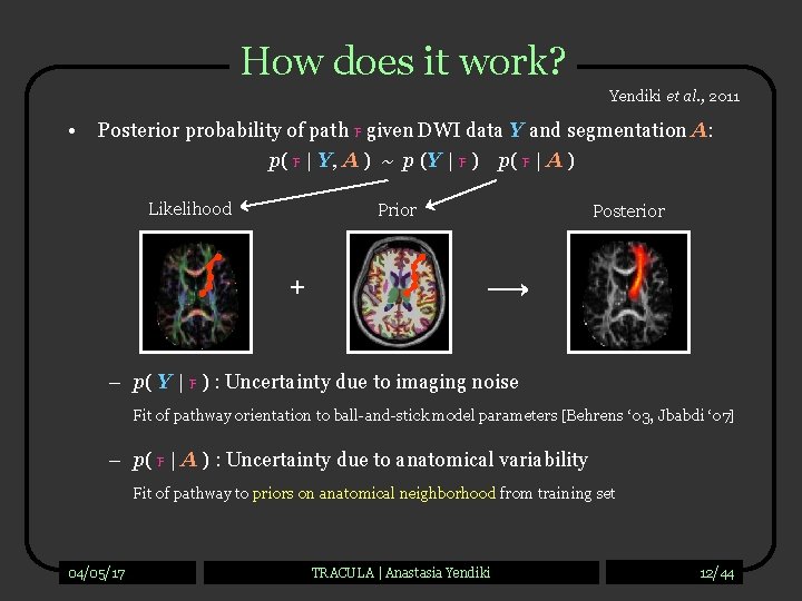 How does it work? Yendiki et al. , 2011 • Posterior probability of path