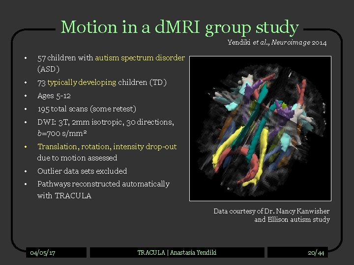 Motion in a d. MRI group study Yendiki et al. , Neuroimage 2014 •