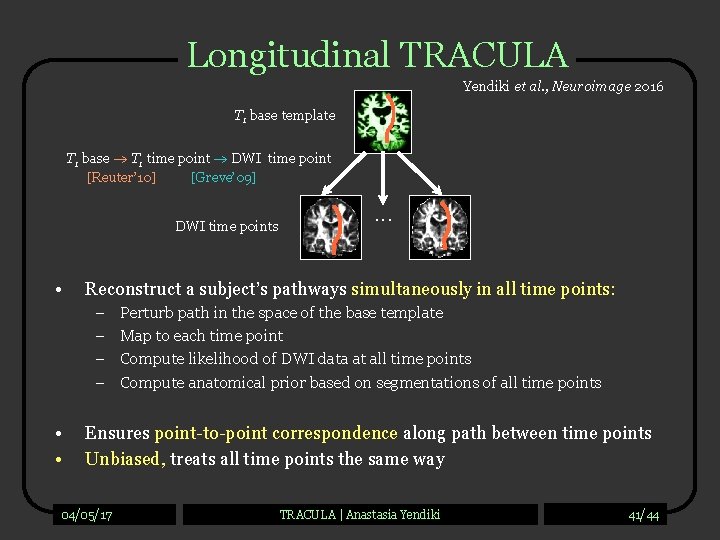 Longitudinal TRACULA Yendiki et al. , Neuroimage 2016 T 1 base template T 1