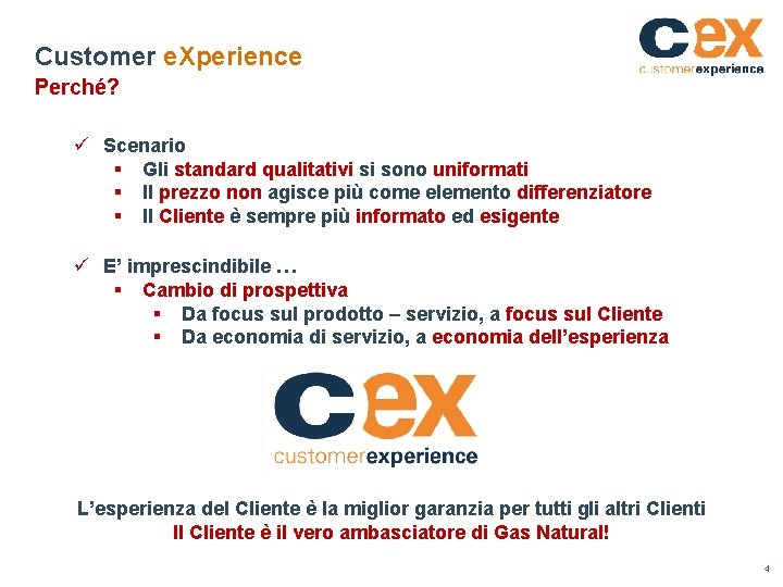 Customer e. Xperience Perché? ü Scenario § Gli standard qualitativi si sono uniformati §