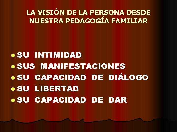 LA VISIÓN DE LA PERSONA DESDE NUESTRA PEDAGOGÍA FAMILIAR l SU INTIMIDAD l SUS