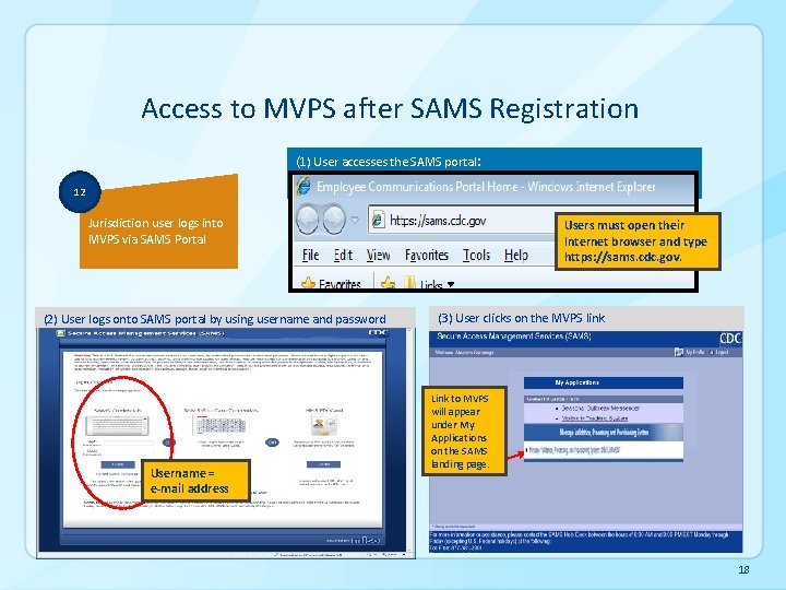 Access to MVPS after SAMS Registration (1) User accesses the SAMS portal : 12 Access to MVPS after SAMS Registration (1) User accesses the SAMS portal : 12