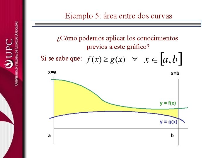 Ejemplo 5: área entre dos curvas ¿Cómo podemos aplicar los conocimientos previos a este