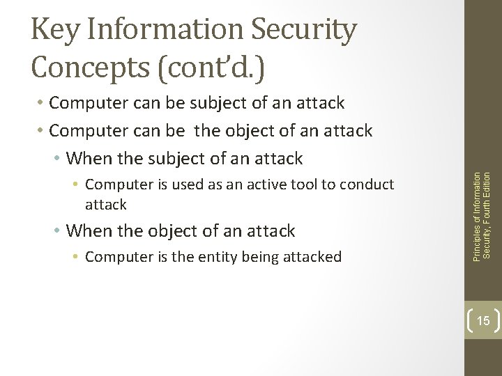 Key Information Security Concepts (cont’d. ) • Computer is used as an active tool