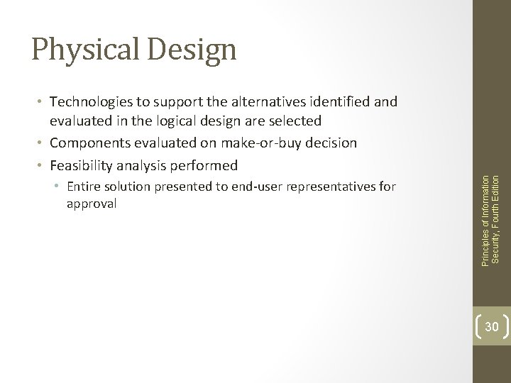 Physical Design • Entire solution presented to end-user representatives for approval Principles of Information