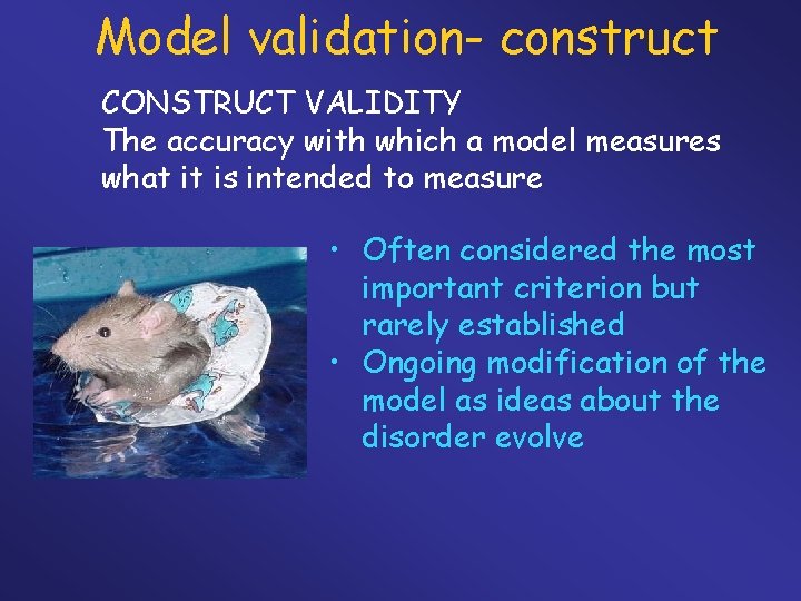 Model validation- construct CONSTRUCT VALIDITY The accuracy with which a model measures what it