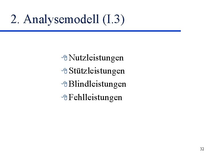 2. Analysemodell (I. 3) 8 Nutzleistungen 8 Stützleistungen 8 Blindleistungen 8 Fehlleistungen 32 