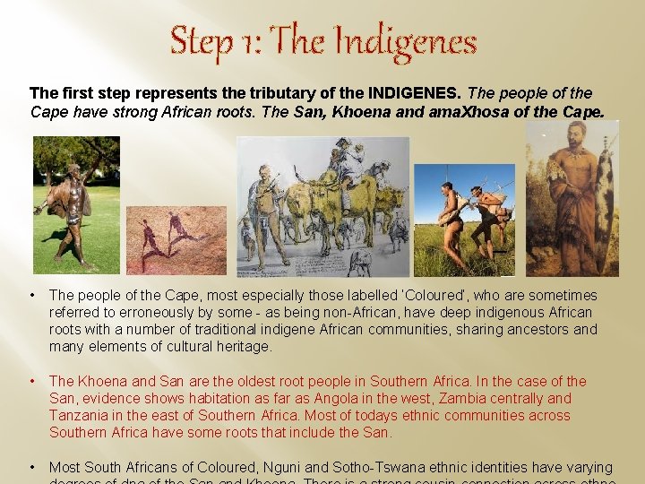 Step 1: The Indigenes The first step represents the tributary of the INDIGENES. The