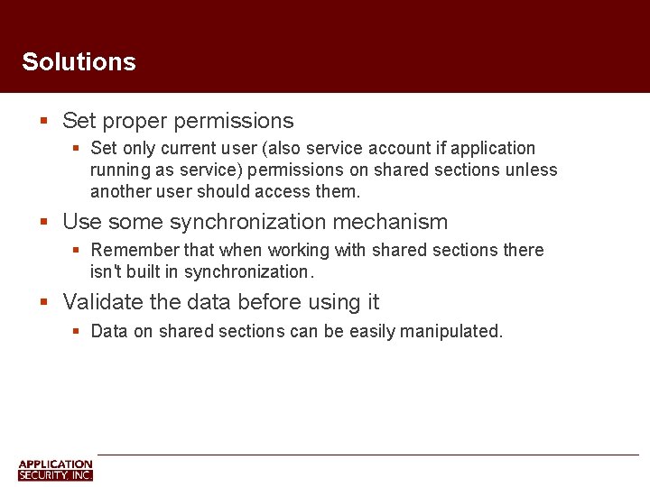 Solutions Set proper permissions Set only current user (also service account if application running