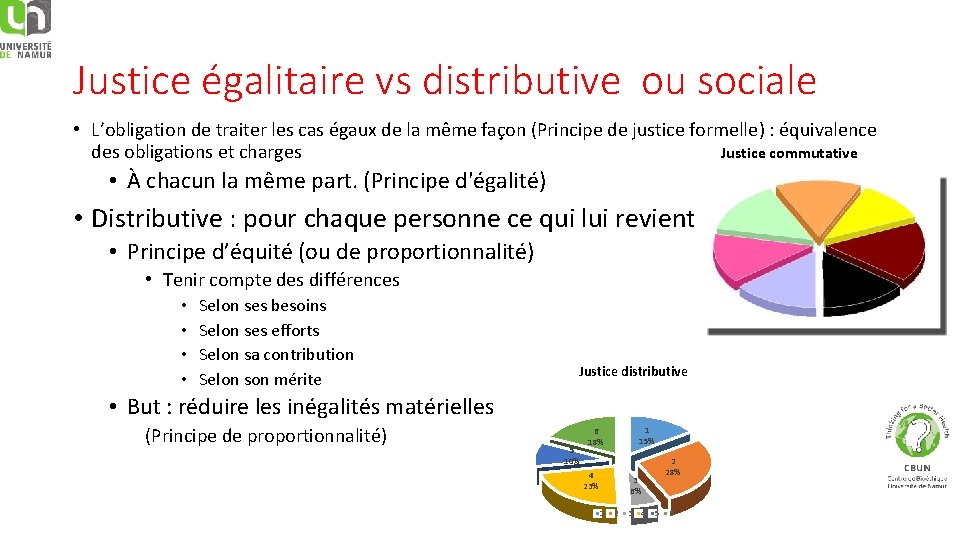 Justice égalitaire vs distributive ou sociale • L’obligation de traiter les cas égaux de