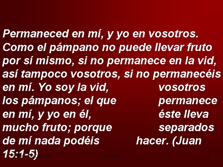 Permaneced en mí, y yo en vosotros. Como el pámpano no puede llevar fruto