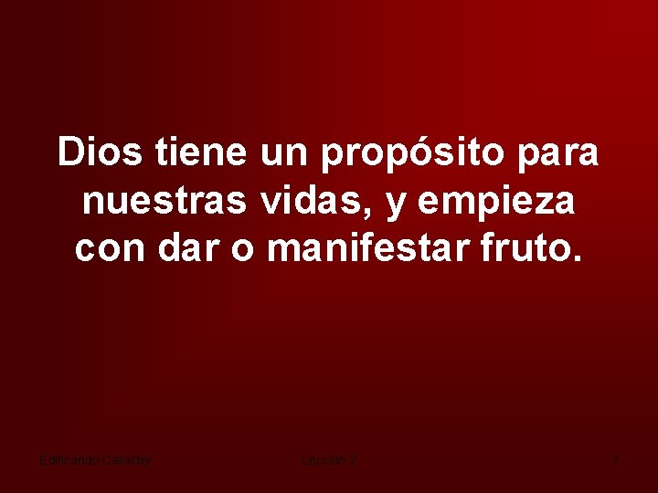 Dios tiene un propósito para nuestras vidas, y empieza con dar o manifestar fruto.