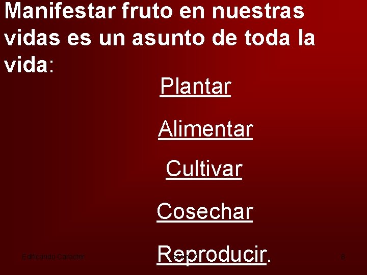Manifestar fruto en nuestras vidas es un asunto de toda la vida: Plantar Alimentar