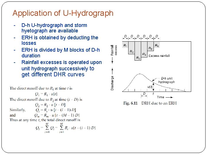 Application of U-Hydrograph - D-h U-hydrograph and storm hyetograph are available ERH is obtained