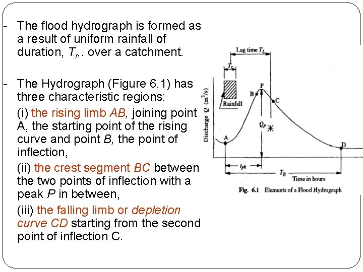 - The flood hydrograph is formed as a result of uniform rainfall of duration,