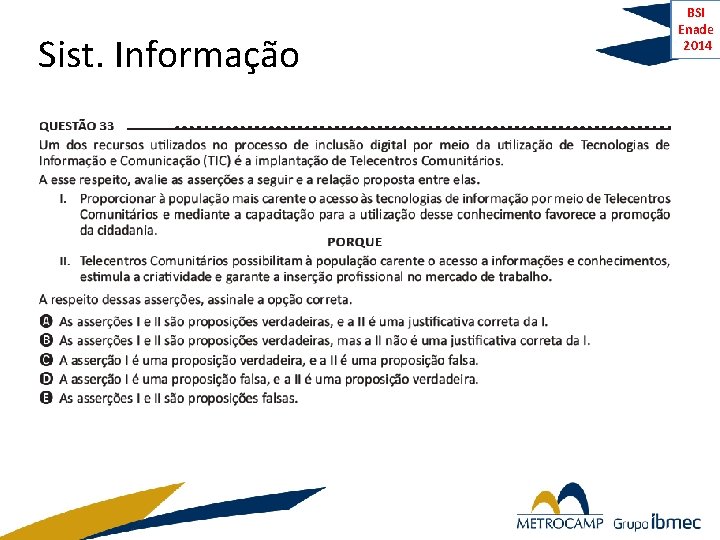 Sist. Informação BSI Enade 2014 