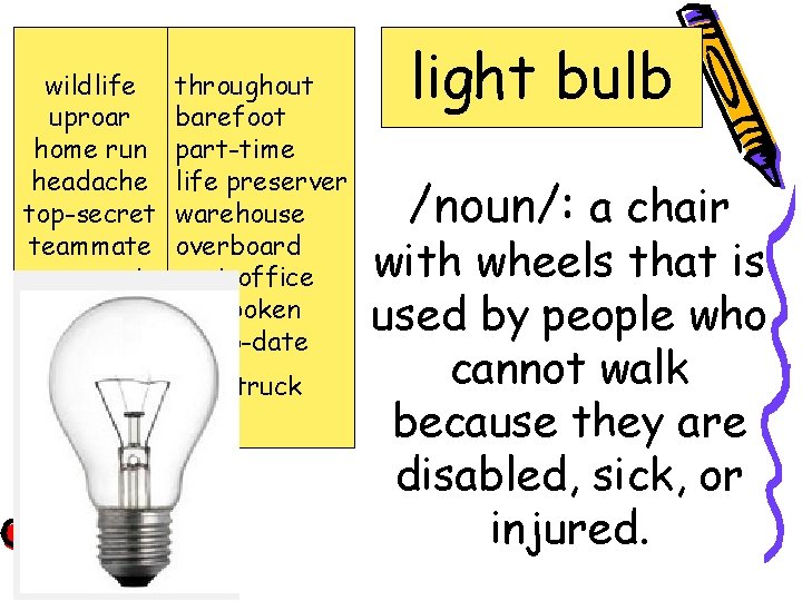 wildlife uproar home run headache top-secret teammate newscast wheelchair light bulb well-known throughout barefoot