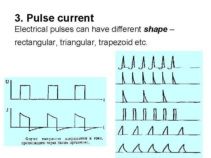 3. Pulse current Electrical pulses can have different shape – rectangular, triangular, trapezoid etc.